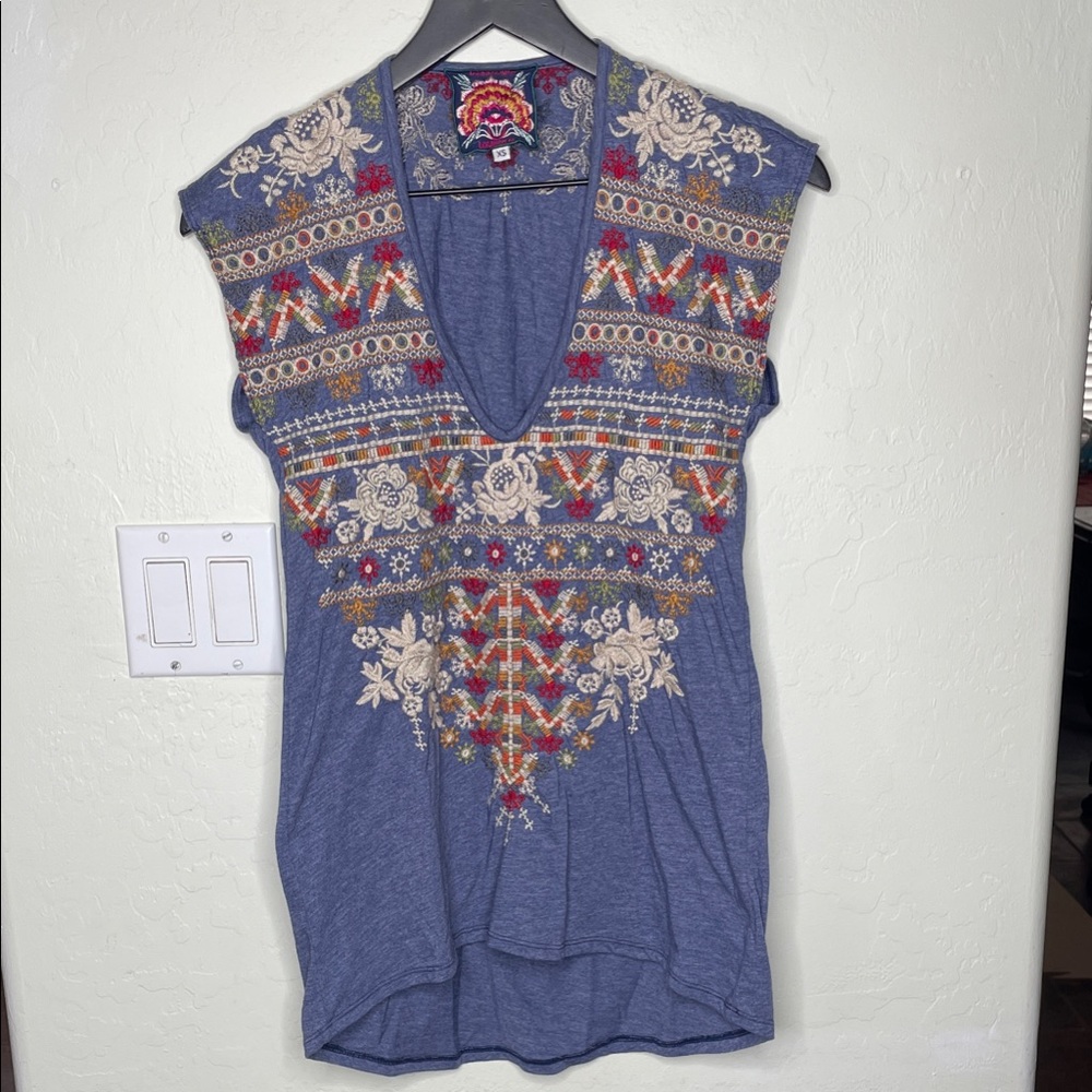 Johnny Was Alia Blue Embroidered Blouse
